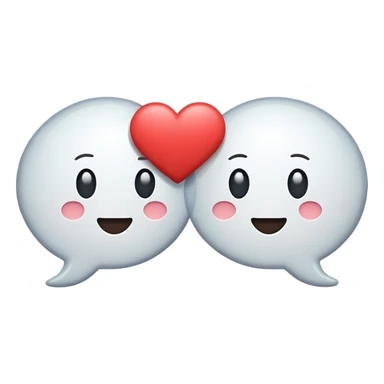 Minimal flat emoji of two speech bubbles facing each other with a small heart or sound wave inside, symbol of informal and authentic conversation sticker