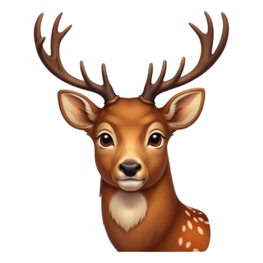 Cinematic Noble Deer Portrait Emoji, Poised and regal, with a graceful, slender build and a dappled coat of warm browns and creams, elegant antlers crowning its head, deep-set soulful gentle eyes, Simplified yet sharp and sophisticated features, highly detailed, glowing with a soft, dignified glow, high shine, intelligent and serene, stylized with an air of forest majesty, focused and attentive, soft glowing outline, capturing the essence of a watchful woodland guardian, so majestic it feels as though it could gracefully leap out of the screen with effortless authority! sticker