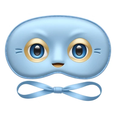 cute emoji of an isolated silky sleep mask, soft satin texture with gentle shine, light gray with pastel blue tones, embroidered sleepy eyes, no person, no face, cozy winter mood, smooth rounded shape, soft shadows sticker