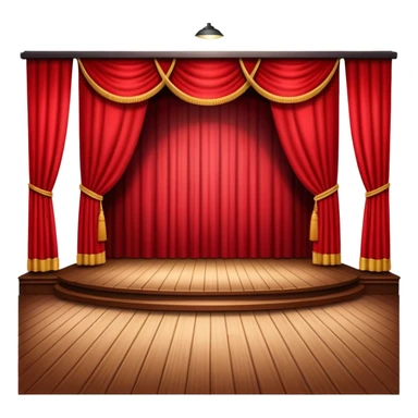classic theatre stage with red curtains pulled to the sides, wooden floor, and spotlight focused at the center sticker
