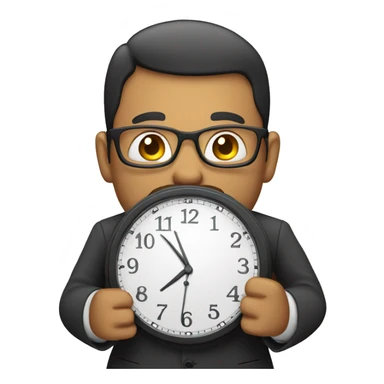 a man in a suit holding a clock sticker