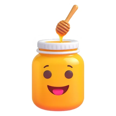 3D emoji style honey jar, honey dripping from the rim, simple and expressive sticker