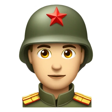 ussr soldier serious with military helmet with red star sticker