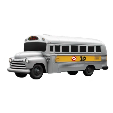 Side view shiny Graphite colored 1956 accessorized ghost busters school bus sticker