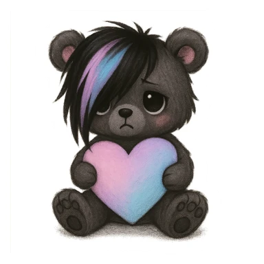 emo bear with pastel heart sticker