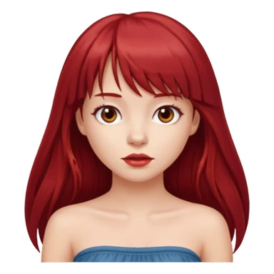 girl with long dark red hair and and bangs in a tube top emoji sticker
