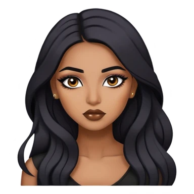 indian girl, brown skin, long black hair, brown underneath colored hair, baddie,pretty, makeup, lipliner, black eyeliner, sticker