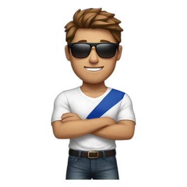 A young fit man with a white shirt and sunglasses on his hair with brown hair and a French flag in his hand sticker