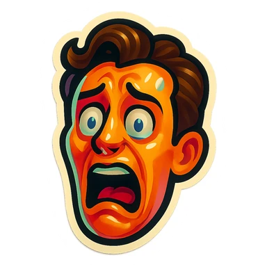 A face displaying a horror emotion. The sticker should have a transparent background with a clear outline. Ensure the sticker is neatly composed and does not extend beyond the edges. sticker