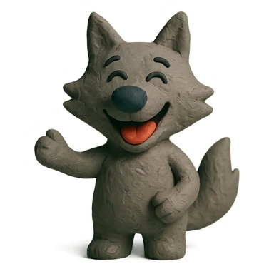 happy wolf in claymation style sticker