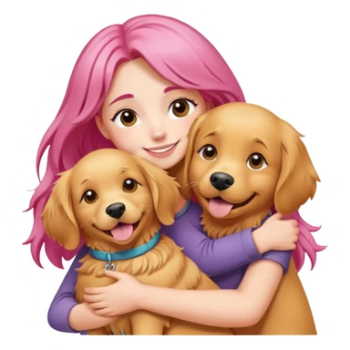 pink-haired girl hugging golden retriever sticker