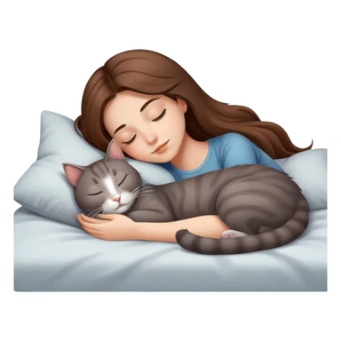 Generate a picture of a beautiful girl with long hair sleeping with a cat sticker