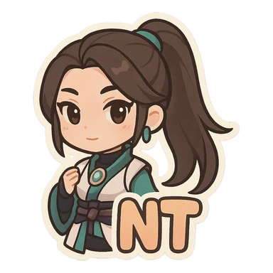 chibi version of Sage from Valorant, with the word 'NT' at the bottom, sticker style sticker