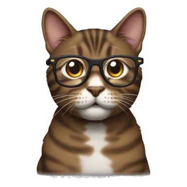 Dark Brown Tabby cat with eyeglasses on sticker