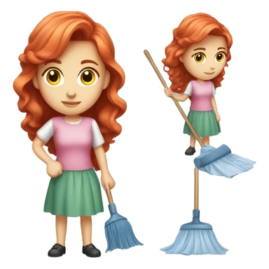 "A beautiful girl with red hair and fair skin, wearing a pink dress, cleaning another dress with a cloth. She is focused on the task and looks determined."






 sticker