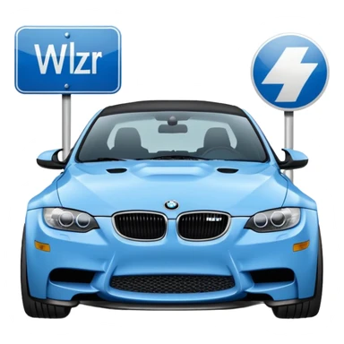 Make me an emoji with a blue bmw M3 and some kind of sign that says ‘W LZR’ sticker