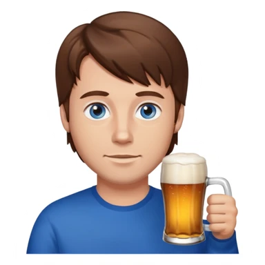 A guy with brown haies and blue eyes  that drinks a beer sticker