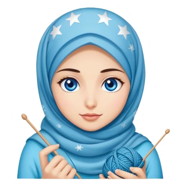 Turkish beautiful finish Konya girl blue eyes with starry shine hijab does knitting  sticker