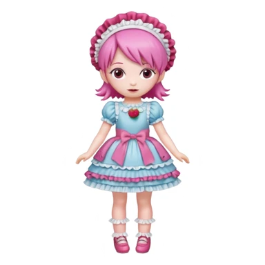 Isolated detaile illustration incredibly raspberry torte doll figurine full body with pink hair and a raspberry hairband sticker
