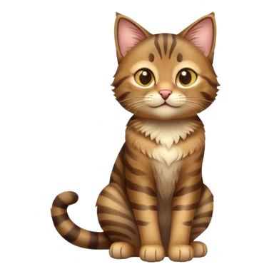 cinematic-[brown tabby cat]-realistic-full-body-sitting-emoji,-tail-curled-playfully-around-its-paws,-head-tilted-dramatically,-messy-[tabby]-fur,-simplified-yet-realistic-adorable-features,-highly-detailed,-glowing-with-an-almost-sarcastic-glow sticker