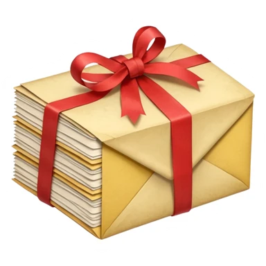 Stack of aged letters, tied with a red ribbon, envelopes, corespondence sticker