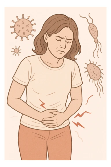 Donna con ciclo irregolare e doloroso a causa dei parassiti in italiano sticker