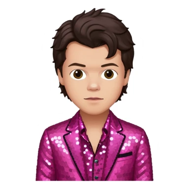 Harry Styles from One Direction with light skin, dark brown hair, dark pink sequin outfit sticker