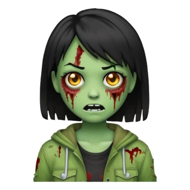 Emoji zombie girl verde com cabelo preto liso  curto sticker