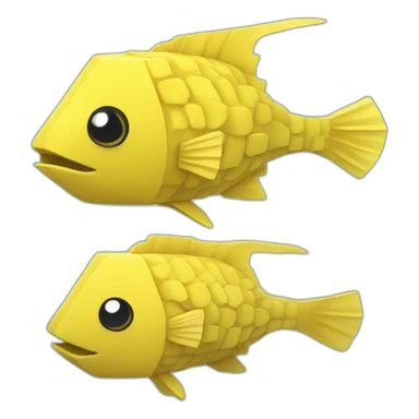 cube yellow fugu fish with two fins and tail in minecraft style full size sticker