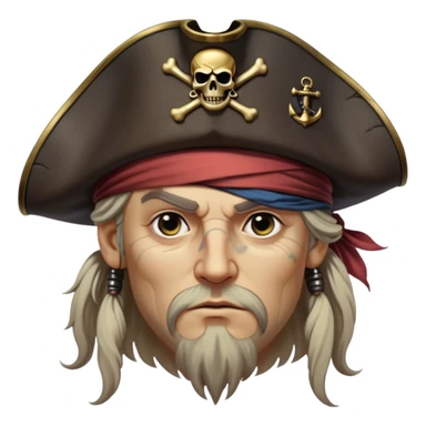 Clash of Clans aesthetic friendly Pirate Portrait Emoji, With a rugged yet stylized build featuring a weathered tricorn hat, a bold eye patch, and a determined, adventurous gaze, his face rendered in a natural skin tone (not yellow), Simplified yet sharply defined features, highly detailed, glowing with a cool, briny radiance, high shine, intelligent and daring, stylized with an air of swashbuckling nautical authority, focused and resolute, soft glowing outline, capturing the essence of a confident pirate ready to set sail on epic adventures! sticker