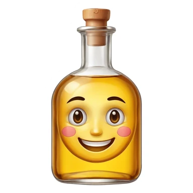A bottle of oil with a face on it sticker