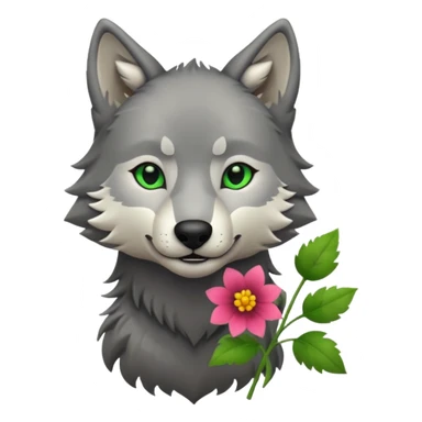 wolf holds flower sticker