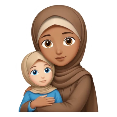 Turkish beautiful finish Konya girl blue eyes with brown beige hijab islamic dress and hugs with big boy brother  sticker