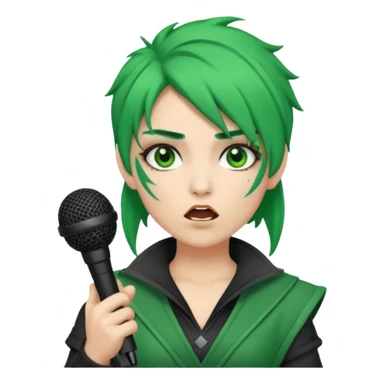 green haired, warrior makeup, holding microphone, singing sticker