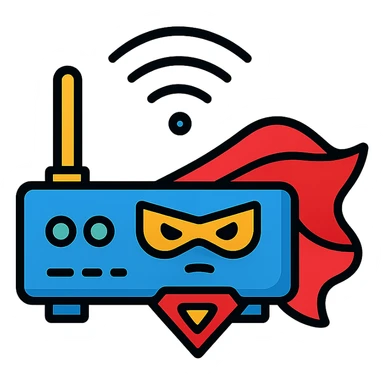 A heroic router representing the reliability and strength of internet connectivity sticker