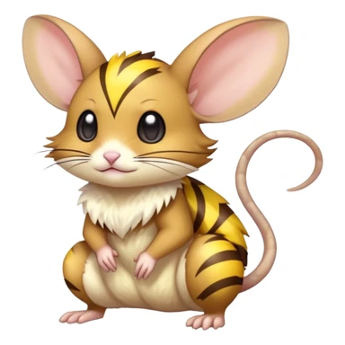 anime-style cute chibi Electric-elemental-type brown jerboa-Pokémon-Fakémon-animal-creature with yellow zig-zag-stripes sticker