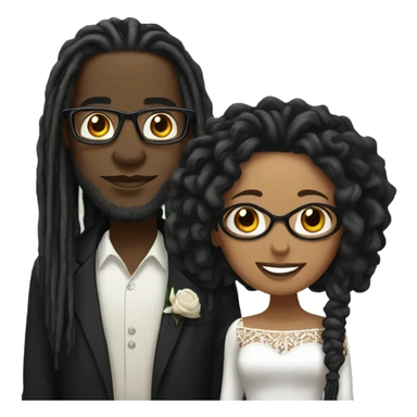 black couple with locs, light skin man with long black locs, dark skin woman with glasses and BLACK locs wedding sticker