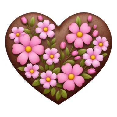brown heart with pink flowers sticker