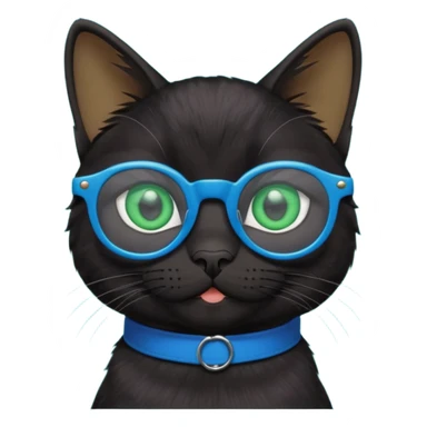 smart black cat in blue glasses sticker
