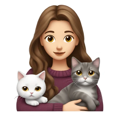Girl with long brown hair in sweater hugging a british grey and white fold cat sticker