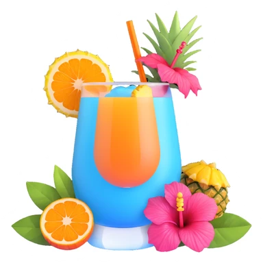 vibrant tropical fruity blue cocktail with hibiscus, pineapple and orange garnishes sticker