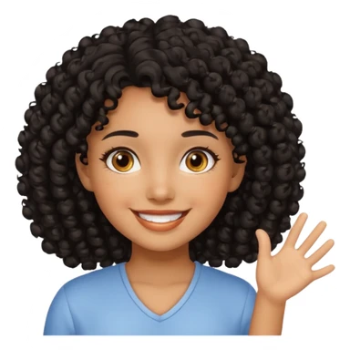 Uma menina de cabelo cacheados preto morena com os olhos puxados olhos castanhos dando bom dia sticker