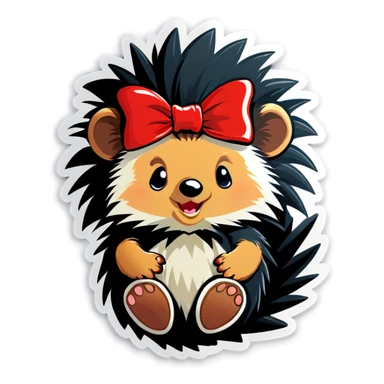 Baby Porcupine with bow sticker