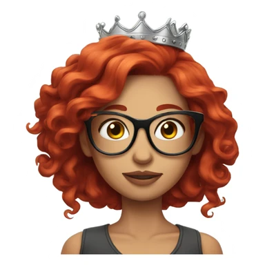 Beautiful girl, long red hair, tattoos, glasses and a crown sticker