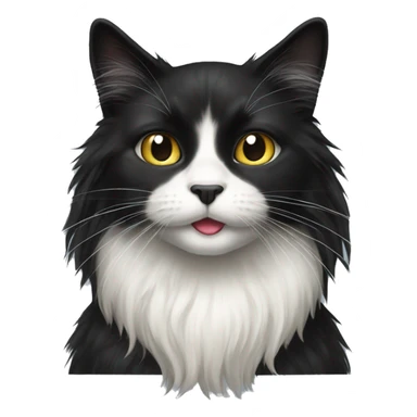 black cat domestic long-haired with white on the mouth sticker