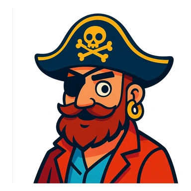 cartoonish pirate with eyepatch and hat sticker