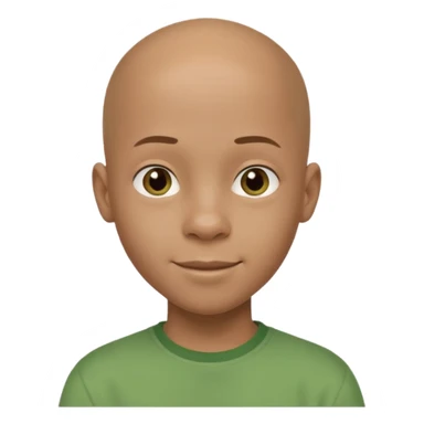 14-year-old bald African-European mixed boy with green shirt cheerful sticker