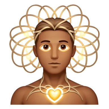 luminous male silhouette surrounded by flowing interconnected lines and softly glowing orbs with radiant core at head and heart sticker