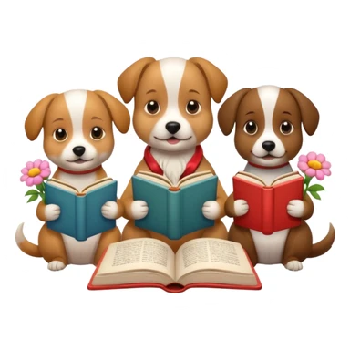 3 Dogs reading books + flowers  sticker