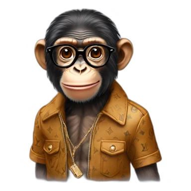 chimp with glasses and with louis vuitton clothing  sticker